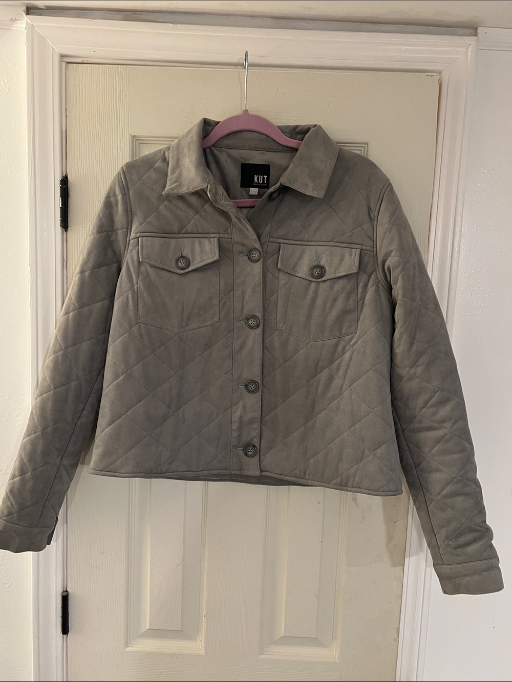 Kut from the Kloth Quilted Utility Jacket in Taupe Gray